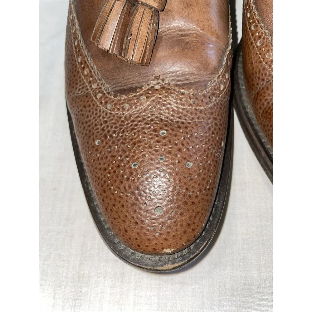 Johnston & Murphy Italy Dress Loafers Mens Sz 10 M Brown Leather Tassels Pebble